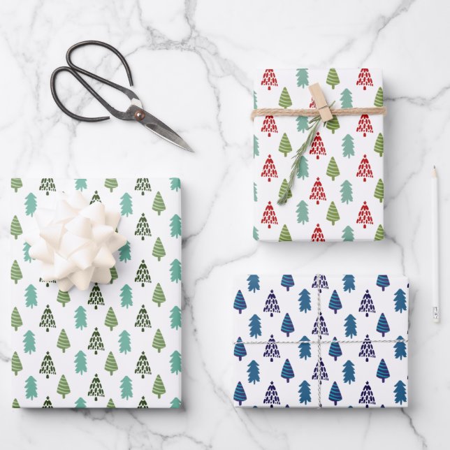 Moderner Niedlicher Weihnachtsbaum Geschenkpapier Set (Vorderseite)