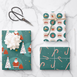 Moderner Niedlicher Weihnachtsmann an Heiligabend Geschenkpapier Set
