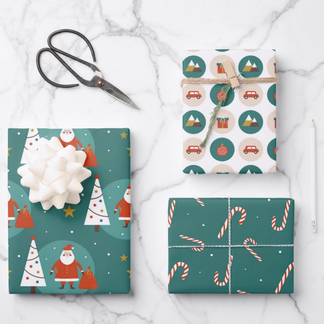 Moderner Niedlicher Weihnachtsmann an Heiligabend  Geschenkpapier Set (Vorderseite)