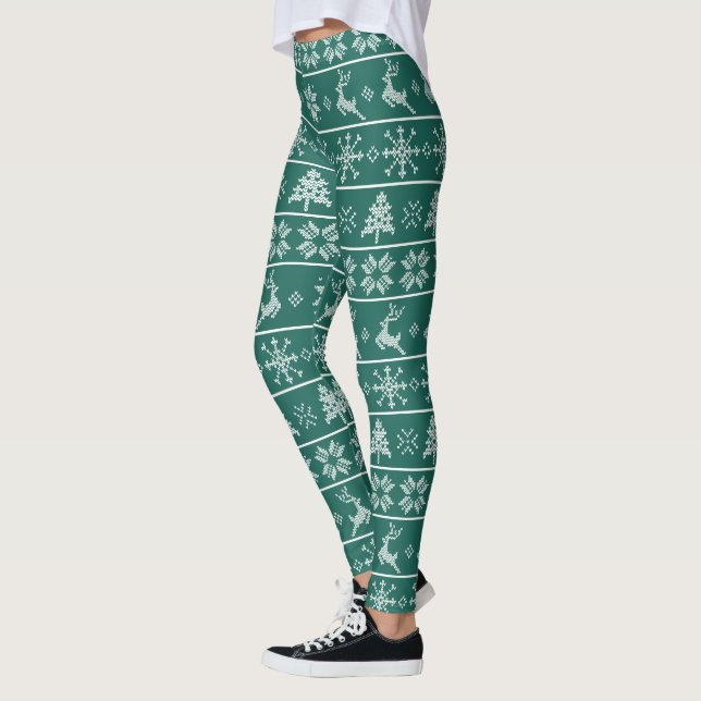 Moderner nordischer Strick Ugly Sweater Green Tren Leggings (Links)