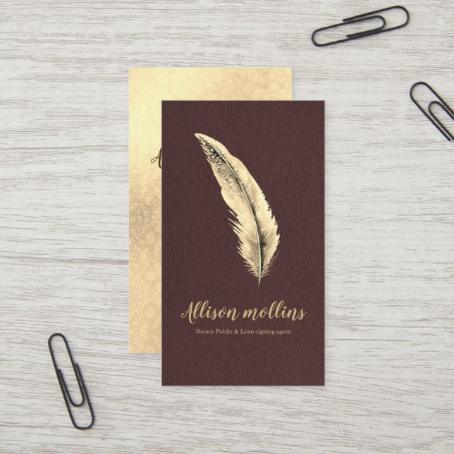 Moderner Notar-Agent-Signatur Gold Quill Pen Visitenkarte (Vorderseite/Rückseite Beispiel)
