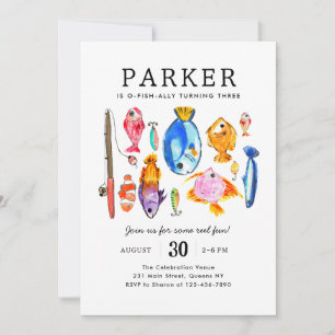 Moderner O-Fish-al Reel Fun Fish Fish Birthday Einladung