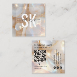 Moderner Opalstein-Monogramm-QR-Code Quadratische Visitenkarte