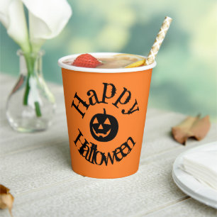 Moderner Orange Happy Halloween Pumpkin Pappbecher