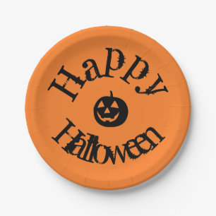 Moderner Orange Happy Halloween Pumpkin Pappteller