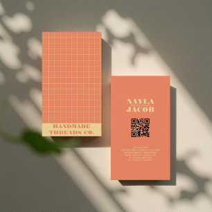 Moderner Orange-Prüfmuster QR-Code Visitenkarte
