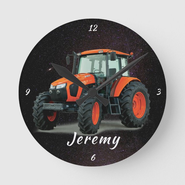 Moderner Orange Traktor Runde Wanduhr (Vorderseite)