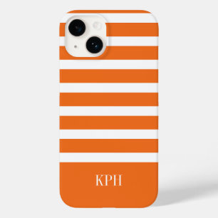 Moderner Orange- und Weißstreifen mit Monogramm Case-Mate iPhone 14 Hülle