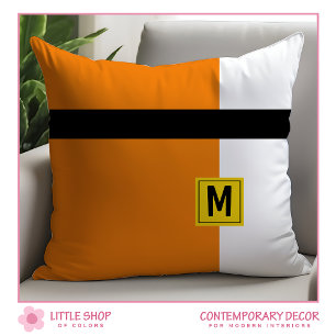 Moderner orangefarbener Block Mit Monogramm Kissen