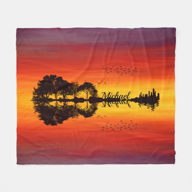 Moderner orangefarbener Gitarrist Name Watercolor Fleecedecke (Vorderseite (Horizontal))