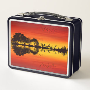 Moderner orangefarbener Gitarrist Name Watercolor Metall Brotdose