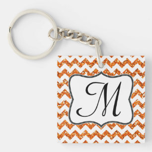 Moderner orangefarbener Glitter-Chevron-Zickzack-S Schlüsselanhänger