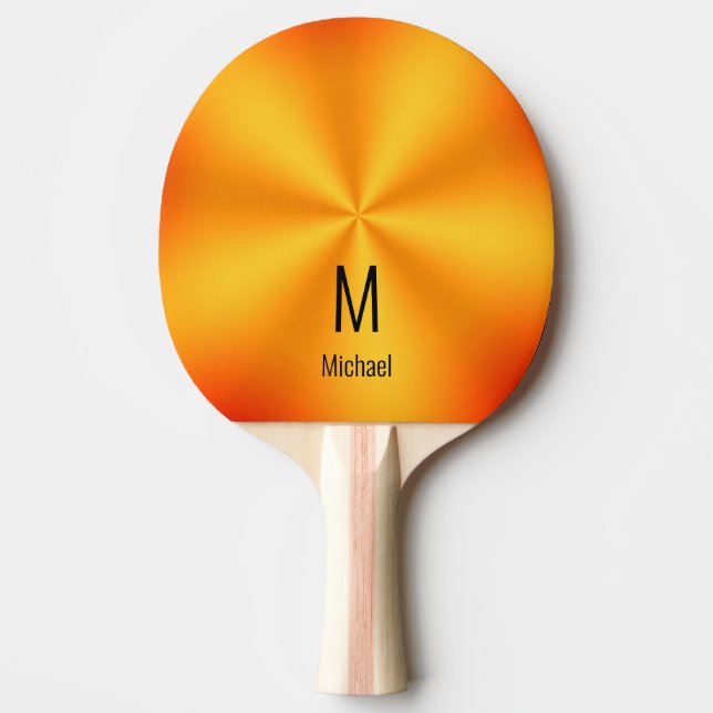 Moderner orangefarbener Name und Monogramm Tischtennis Schläger (Vorderseite)