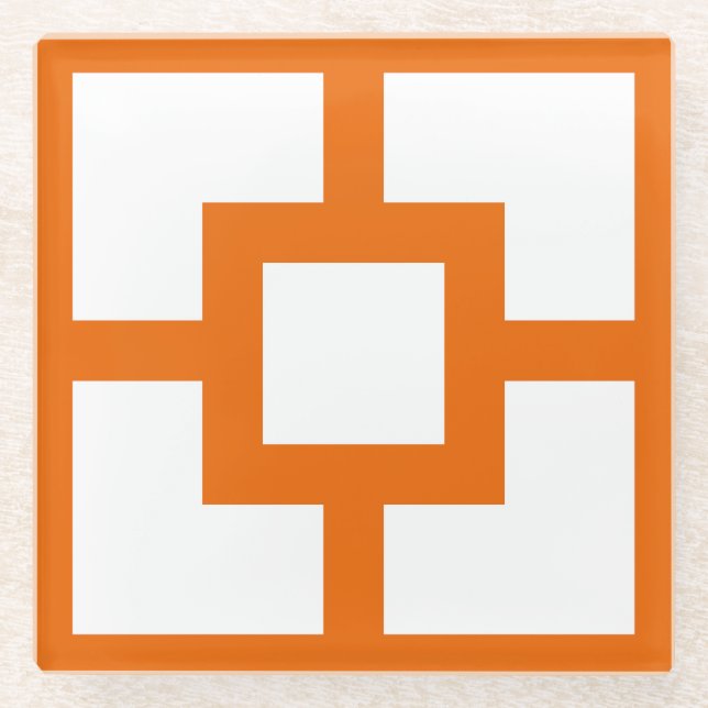 Moderner Orangefarbener und weißer Breezblock aus  Glasuntersetzer (Vorderseite)