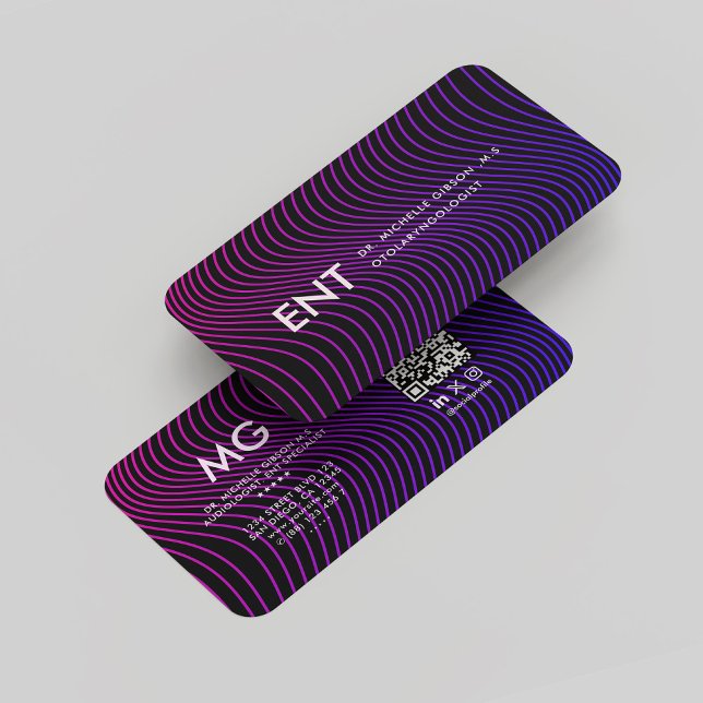 Moderner Otolaryngologe ENT Spezialist Lila Blue B Visitenkarte (Modern Otolaryngologist ENT Specialist Purple Blue Business Card
)