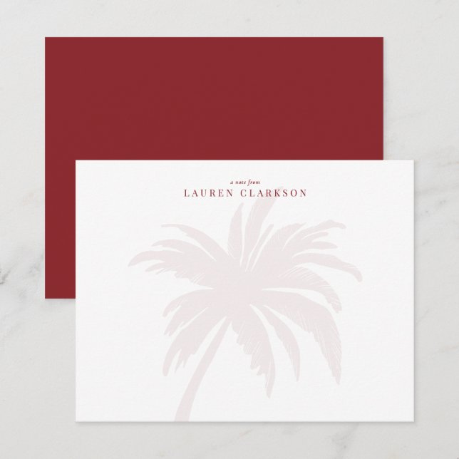 Moderner Palmbaum mit Red Typografy-Karte Einladung (Vorne/Hinten)