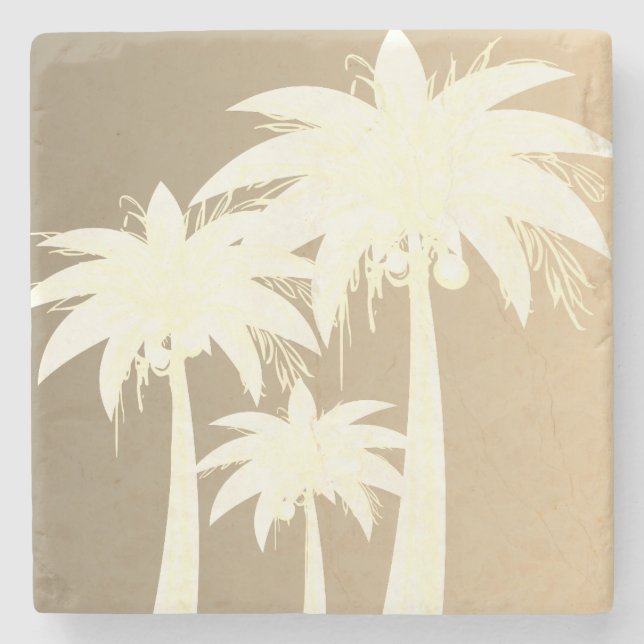 Moderner Palmenbaum Küste Beige Sandstrand Sommer Steinuntersetzer (Vorderseite)