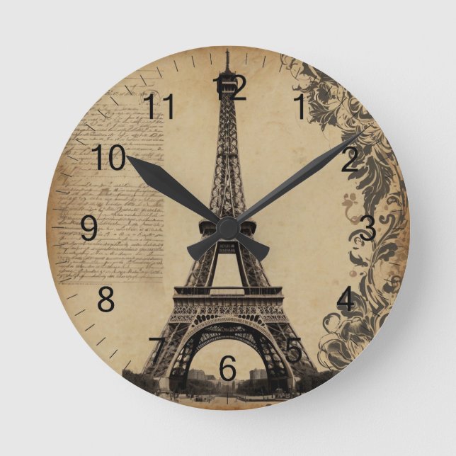 Moderner Paris Eiffelturm Frankreich Vintag Runde Wanduhr (Vorderseite)