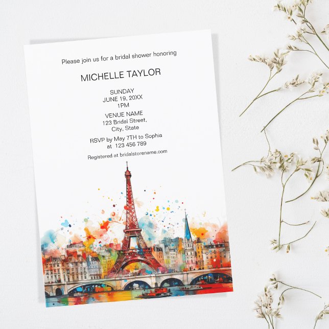 Moderner Pariser Eiffelturm Hochzeit in Urlaubsort Einladung (colorful funny modern paris eiffel tower)
