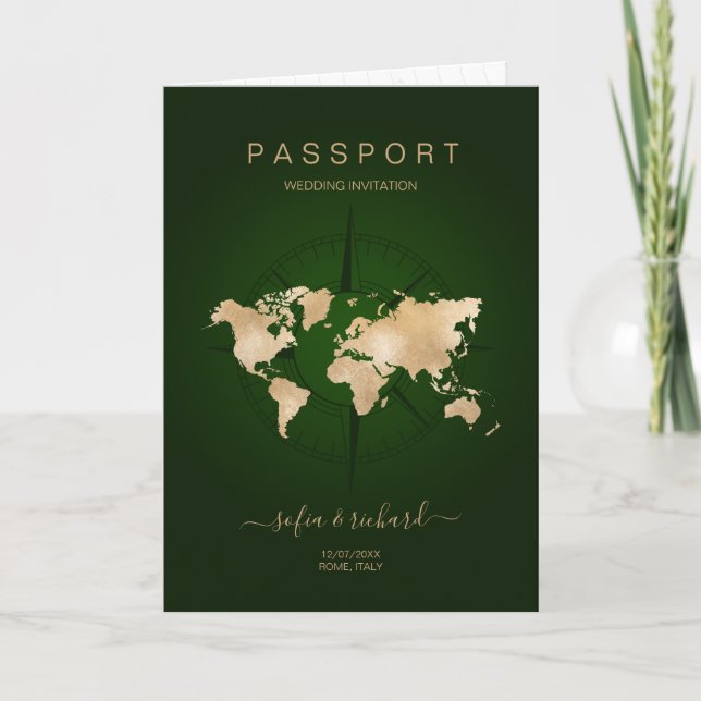 Moderner Passport-Kompass für Hochzeit in Urlaubso Einladung (Vorderseite)