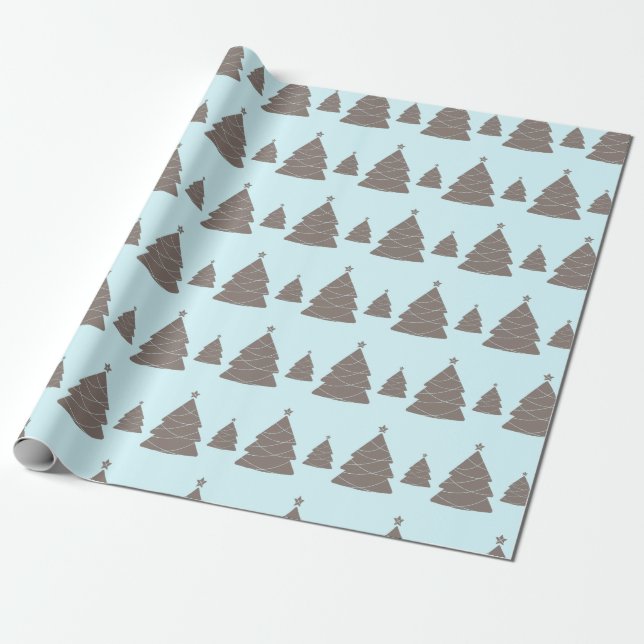 Moderner Pastel Blau und Grauer Weihnachtsbaum Geschenkpapier (Ungerollt)