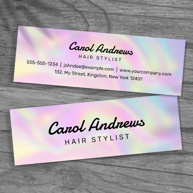 Moderner Pastel Holographic Hair Salon Mini Visitenkarte (Von Creator hochgeladen)