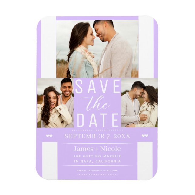 Moderner Pastel Lavender Save the Date 3 Foto Magnet (Vertikal)