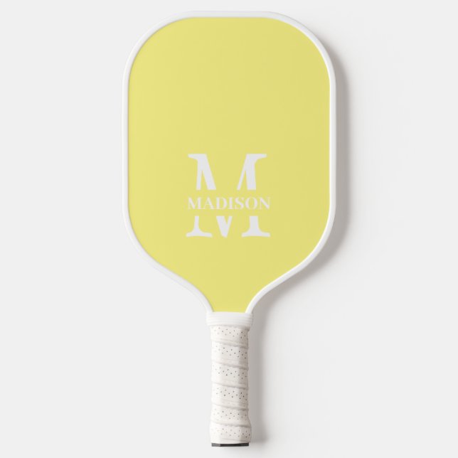 Moderner Pastelgelber Monogramm-Name Pickleball Schläger (Vorderseite)