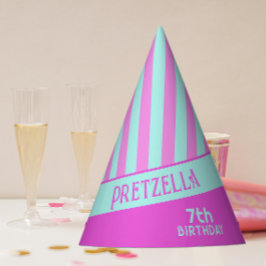 Moderner Pastell Aquamarin rosa Streifen Party Hut Partyhütchen