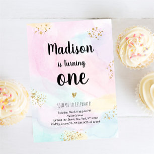 Moderner Pastell Rainbow Watercolor Geburtstag Einladung