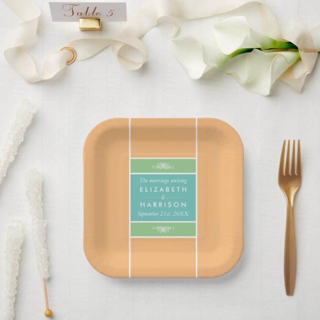 Moderner Pastellblock - Tropische Farben - Hochzei Pappteller (Hochzeit)