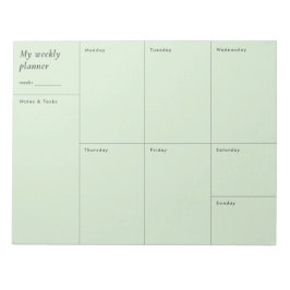 Moderner, pastellgrüner minimalistischer Wochenpla Notizblock