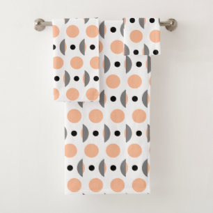 Moderner Peach Grey Circle Dot Badhandtuch Set