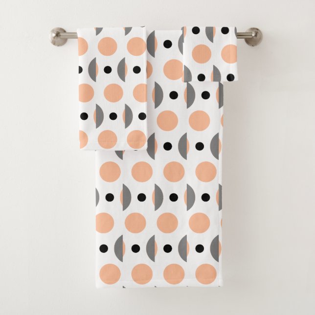 Moderner Peach Grey Circle Dot Badhandtuch Set (Insitu)