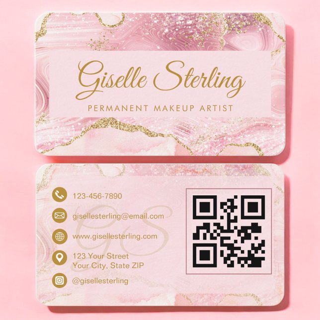 Moderner Permanent-Makeup-Artist-Blush-QR-Code Visitenkarte (Von Creator hochgeladen)