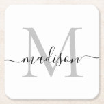 Moderner Personalisiert-grauer Monogram-Skriptname Rechteckiger Pappuntersetzer<br><div class="desc">Eleganter Personalisierter Silver Gray Black Monogram Script Name Initial Paper Untersetzer</div>