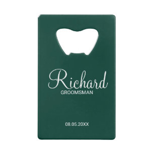 Moderner Personalisierter Emerald Green Trauzeuge Geldbeutel Flaschenöffner
