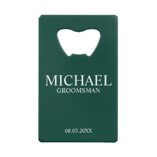 Moderner Personalisierter Emerald Green Trauzeuge Geldbeutel Flaschenöffner