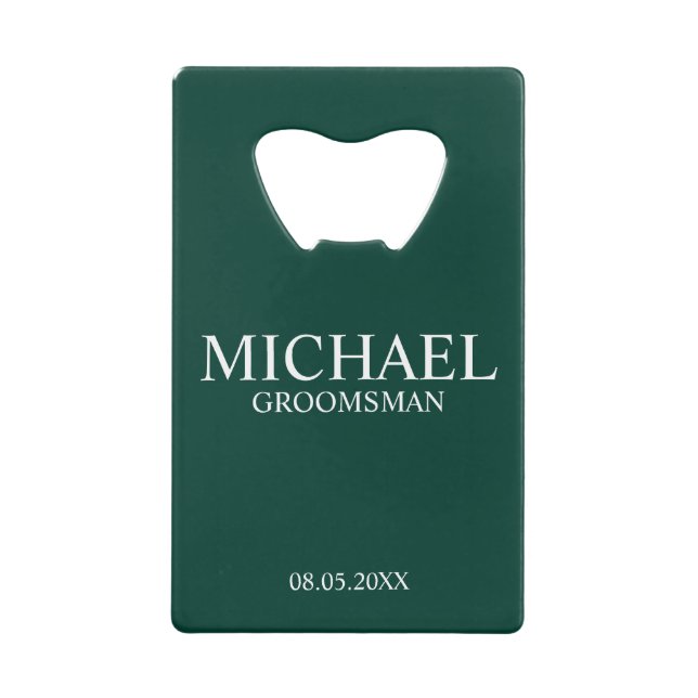 Moderner Personalisierter Emerald Green Trauzeuge Geldbeutel Flaschenöffner (Vorderseite)