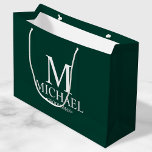 Moderner Personalisierter Emerald Green Trauzeuge Große Geschenktüte<br><div class="desc">Moderne Geschenke mit Personalisiertem Trauzeuge mit personalisiertem Monogramm,  Trauzeugen Name und Titel in der weißen klassischen Serif Schriftart Stil auf smaragdgrünem Hintergrund. Auch perfekt für Trauzeuge,  Brautvater,  Ringträger und mehr.</div>