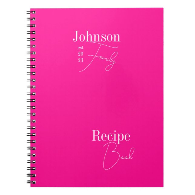 Moderner Personalisierter Familienname Hot Pink Re Notizblock (Vorderseite)