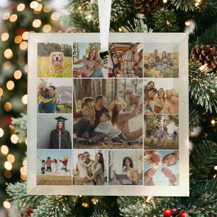 Moderner personalisierter Fotosatz mit 13 Fotos Ornament Aus Glas
