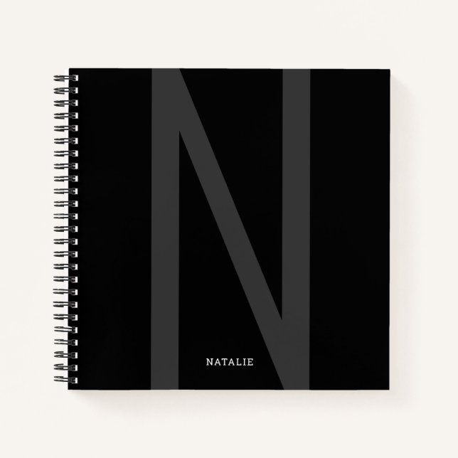Moderner Personalisierter Großer Anfangsname Graue Notizbuch (Vorderseite)