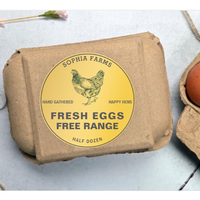 Moderner Personalisierter Landbesitzer Name Golden Runder Aufkleber (modern farm owner name golden egg stamp)