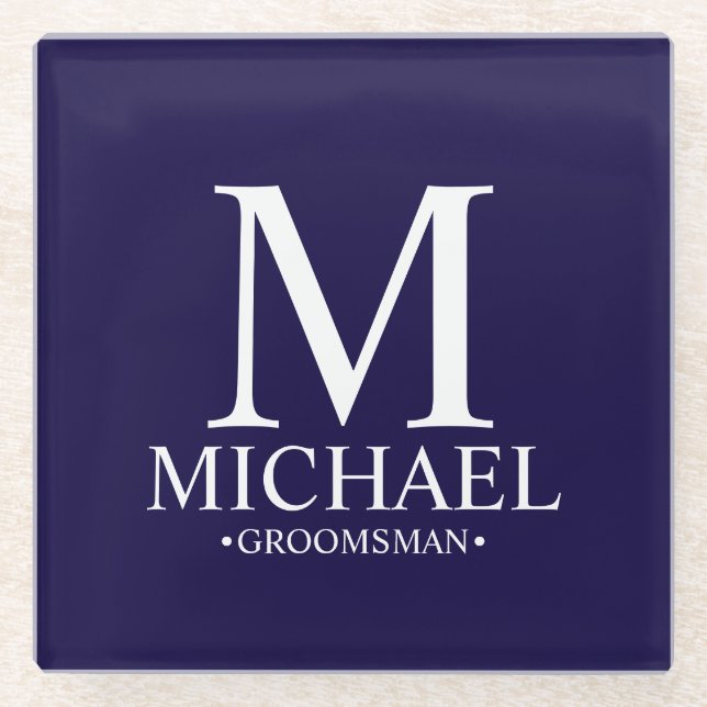 Moderner Personalisierter Monogramm- und Name-Trau Glasuntersetzer (Vorderseite)