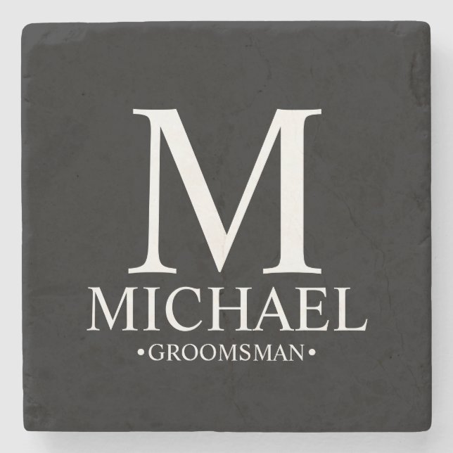 Moderner Personalisierter Monogramm- und Name-Trau Steinuntersetzer (Vorderseite)