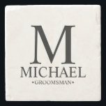 Moderner Personalisierter Monogramm- und Name-Trau Steinuntersetzer<br><div class="desc">Moderne Geschenke für Personalisierten Trauzeuge mit personalisierten Monogramm,  Trauzeuge und Titel im klassischen Serif-Schriftart-Stil. Auch perfekt für Trauzeuge,  Vater der Braut und mehr.</div>