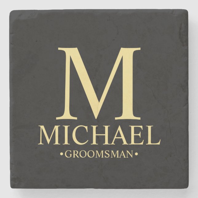 Moderner Personalisierter Monogramm- und Name-Trau Steinuntersetzer (Vorderseite)