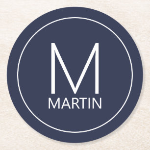 Moderner Personalisierter Monogramm- und Name-Unte Runder Pappuntersetzer