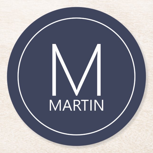 Moderner Personalisierter Monogramm- und Name-Unte Runder Pappuntersetzer (Vorderseite)